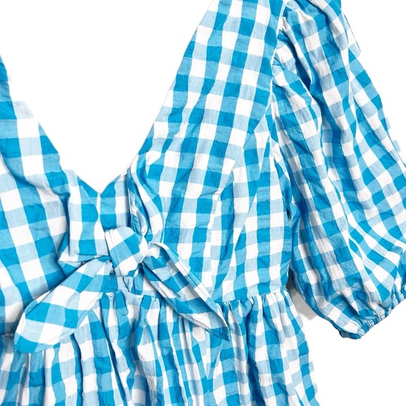 Lilly Pulitzer Sarafina Gingham Babydoll Womens Puff Short Sleeve Tie Top Blouse - Picture 8 of 16